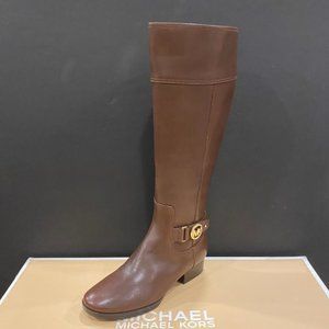 Michael Kors MK Harland Brown Riding Knee Tall Boots Shoes Flats 7 Wide Calf NEW
